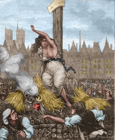Affaire des Poisons : Catherine Deshayes, épouse Monvoisin et surnommée La Voisin, fut mise sur le bûcher, assise et liée avec du fer ; elle jurait et repoussait la paille - dans « Paris à travers les siècles » de Kenouillac - Unknown artist