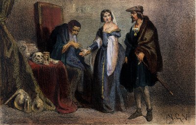 Agnès Sorel (1422-1450) (Dame de Beauté-sur-Marne), connue sous le nom de « La Belle Agnès », favorite de Charles VII consultant un astrologue. Gravure du XIXe siècle. Bibliothèque de Brera. Milan. - Unknown artist