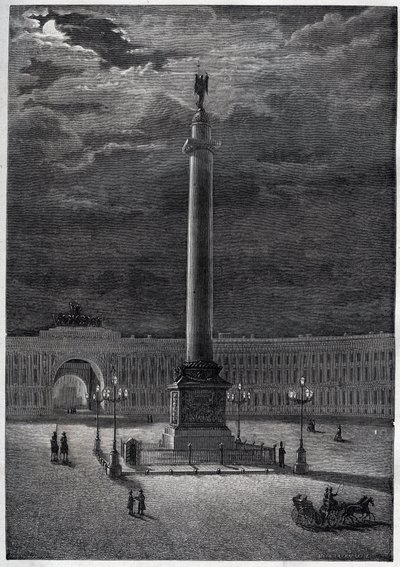 Colonne Alexandre à Saint-Pétersbourg, Russie - La colonne Alexandre à Saint-Pétersbourg - gravure de 1870 - Unknown artist