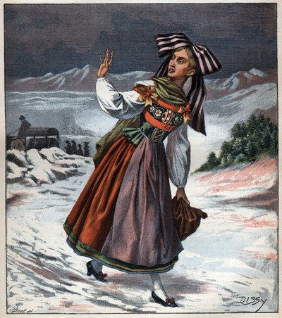 Femme alsacienne en costume régional, gravure de 1892 - Unknown artist