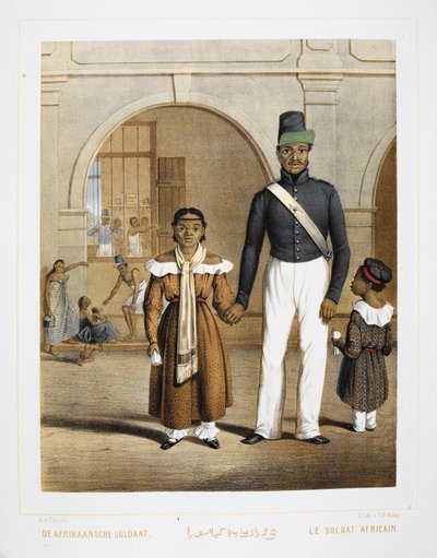 Un soldat africain avec sa famille. Habitants d