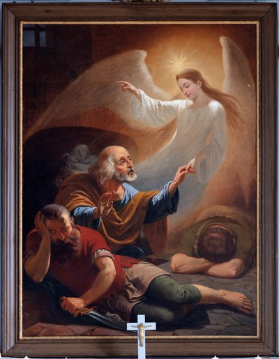 Un ange libère Saint Pierre de la prison, dessiné par F. Devigne (?) - Unknown artist