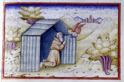 Un ange visite un ermite. Manuscrit du 15ème siècle. Bibl. Nazionale Braidense. - Unknown artist