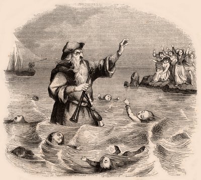 Un vieil homme noyant des enfants dans la mer, d