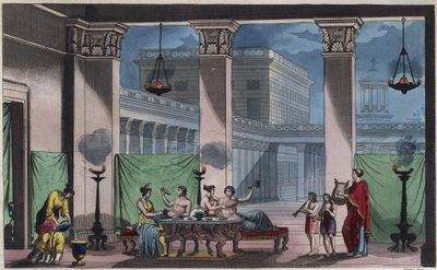 Grèce antique - Le Triclinium - gravure de 