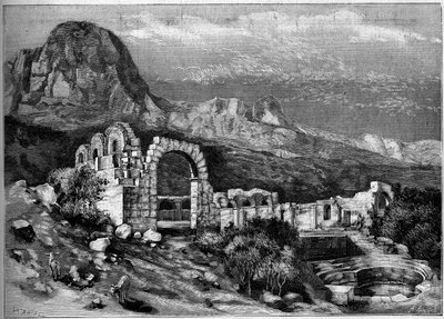 Architecture ancienne : ruines du temple romain de Zaghouan (Tunisie). Gravure par Riugel dans "Le Monde Illustré" n°1308 du 22 avril 1882. - Unknown artist
