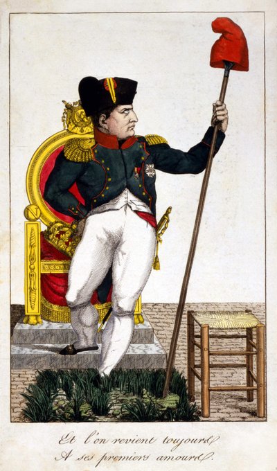 Et on revient toujours à son premier amour, une caricature sur Napoléon Ier reprenant le pouvoir en 1815 (Épisode des Cent-Jours) - Unknown artist
