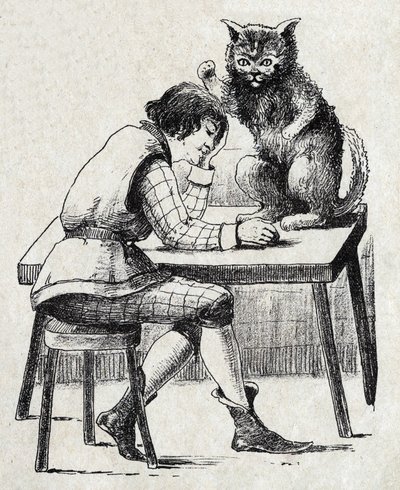 Illustration anonyme pour "Le chat botté", conte de Charles Perrault (1628-1703), écrivain français. Imagerie Marcel Vagne, Jarville Nancy, sans date (fin XIXe siècle). - Unknown artist