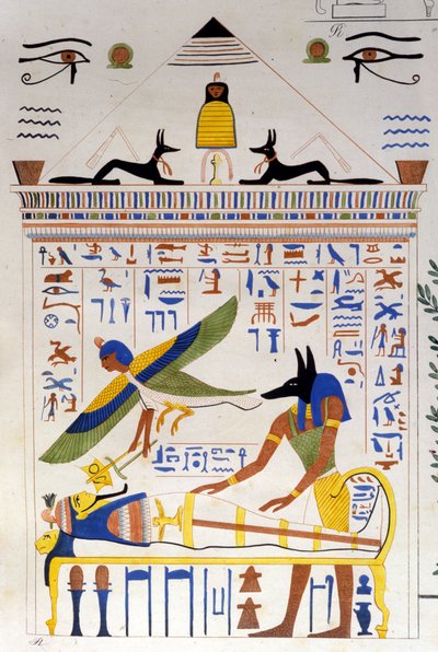 Anubis prend soin de la momie tandis que l