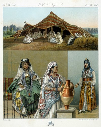 Tente arabe, costumes féminins algériens - dans « Le costume historique » par Racinet - Unknown artist