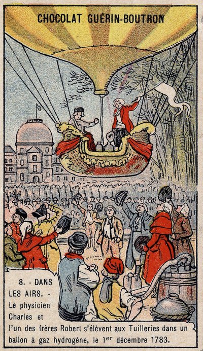 Ascension en ballon à gaz hydrogène des aéronautes français Charles et Robert le Jeune, réalisée à Paris, dans le Jardin des Tuileries. 1er décembre. - Unknown artist