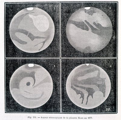 Aspects télescopiques de la planète Mars en 1877 - dans "Astronomie Populaire" par Camille Flammarion, éd. Marpon & Flammarion - Unknown artist