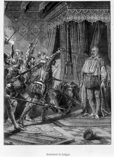 Assassinat de Coligny par plusieurs hommes (Gaspard de Châtillon, Sire de Coligny) - Unknown artist