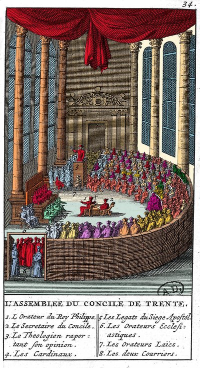 Assemblée du Concile de Trente (1545-1563), gravure de 1706. - Unknown artist