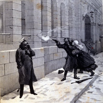 Attaque dirigée contre le tsar Alexandre II (1818 - 1881) à Saint-Pétersbourg en 1879. Gravure du 19ème siècle - Unknown artist