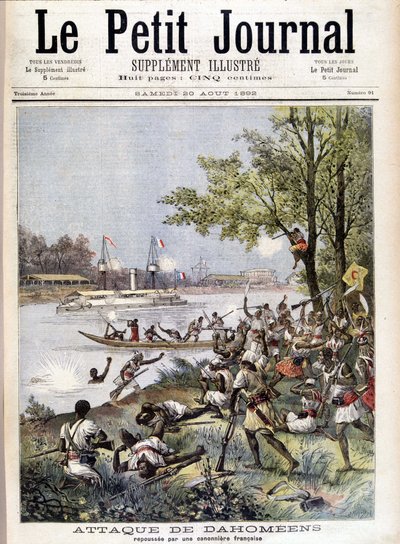 Attaque des Dahoméens repoussée par une canonnière française - dans "Le Petit Journal" du 20/08/1892 - Unknown artist