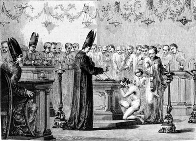 Baptême chez les Mormons. Gravure du 19ème siècle. - Unknown artist