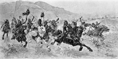 Invasions barbares - Les Huns - Gravure par U. Checa - Unknown artist