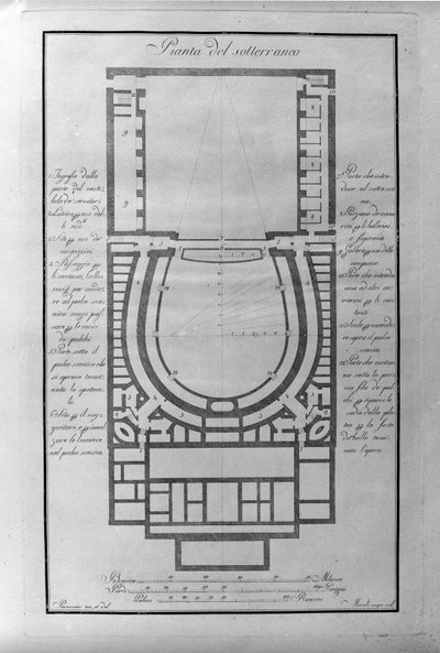 Plan du sous-sol du théâtre de la Scala à Milan vers 1776-1778 Italie (Teatro alla Scala) (Carte architecturale du sous-sol du théâtre de la Scala, Milan) Gravure - Unknown artist