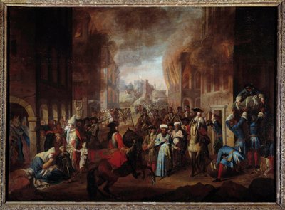 Bataille de Vienne : La reddition des Turcs au siège de Vienne en septembre 1683. Victoire des troupes de la coalition chrétienne dirigée par Jean III Sobieski, Léopold Ier et Charles de Lorraine. Peinture anonyme du 17ème siècle. Nancy, musée historique - Unknown artist