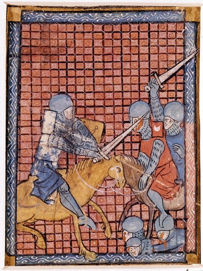 Bataille de chevaliers. Manuscrit français. Début du 14ème siècle. - Unknown artist