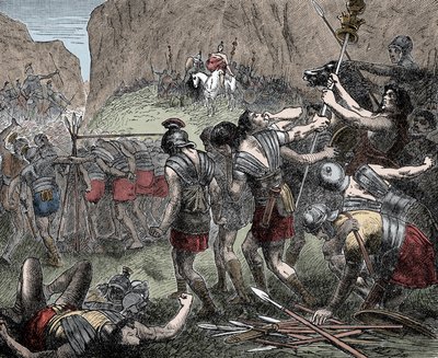 Bataille des Fourches Caudines - 321 av. J.-C. entre les Romains et les Samnites pendant la Deuxième Guerre Samnite - Unknown artist