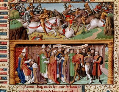 Scène de bataille et couronnement de l