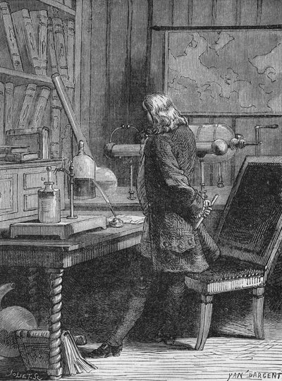 Benjamin Franklin dans son laboratoire de physique à Philadelphie. Dans « Album de la Science », Éditions Jouvet - Unknown artist