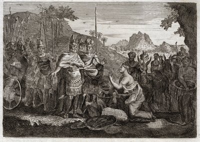 Bible de Royaumont, Ancien Testament : Abigaïl. Abigaïl, femme de Nabal, apaise la colère de David par sa sagesse. Illustration de 1811. - Unknown artist