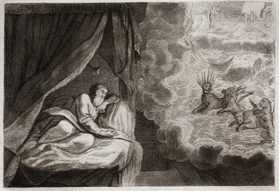 Bible de Royaumont, Ancien Testament : Vision de Daniel des quatre monarchies des Assyriens, Perses, Grecs et Romains. Ils voient quatre monstres : Haniel, Kafziel, Azriel, Aniel. Illustration de 1811. - Unknown artist