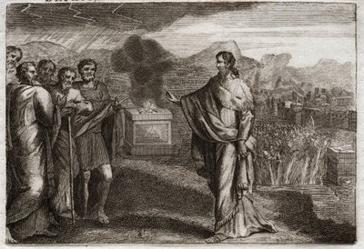 Bible de Royaumont, Ancien Testament : Défaite des Philistins. Samuel offre un holocauste à Dieu. Ensuite, les Juifs repoussent les Philistins. Illustration de 1811. - Unknown artist