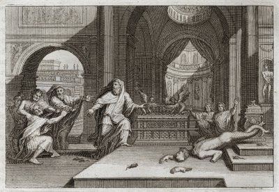 Bible de Royaumont, Ancien Testament : Idole de Dagon. Et quand les Philistins mirent l