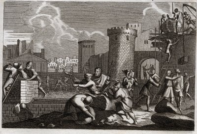Bible de Royaumont, Ancien Testament : Jérusalem rebâtie. Le roi Artaxerxès Ier envoie Néhémie à Jérusalem avec la permission de rebâtir tous ses murs. Illustration de 1811. - Unknown artist
