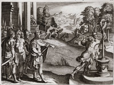 Bible de Royaumont, Ancien Testament : Roi Ézéchias. Ézéchias, roi de Juda, se consacre au culte de Dieu et fait détruire les idoles que son peuple adorait avant qu