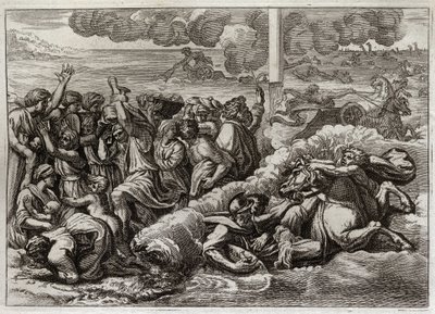Bible de Royaumont, Ancien Testament : Pharaon submergé dans la mer Rouge. Illustration de 1811. - Unknown artist