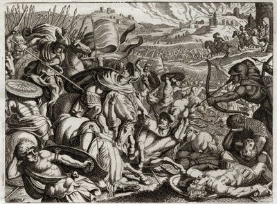 Bible de Royaumont, Ancien Testament : Châtiment des Benjamites. La tribu de Benjamin est exterminée. Illustration de 1811. - Unknown artist