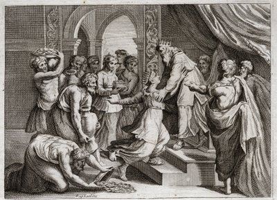 Bible de Royaumont, Ancien Testament : Reine de Saba. La Reine de Saba vient voir Salomon pour écouter sa sagesse et lui offrir des présents. Illustration de 1811. - Unknown artist