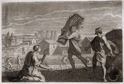 Bible de Royaumont, Ancien Testament : Ruth suit sa belle-mère Noémi au pays de Juda et glane les champs de blé de Booz. Illustration de 1811. - Unknown artist