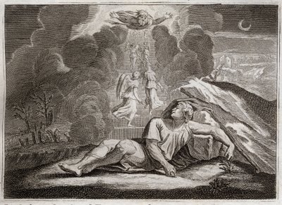 Bible de Royaumont, Ancien Testament : Échelle de Jacob. Jacob, fuyant la colère d