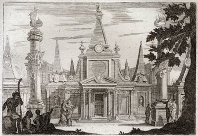Bible de Royaumont, Ancien Testament : Simon Pontife. Simon Machabée succède à son frère Jonathan, élève un magnifique tombeau pour son père et ses frères, et est tué en trahison. Illustration de 1811. - Unknown artist