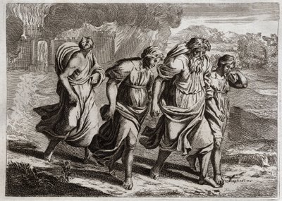 Bible de Royaumont, Ancien Testament : Sodome brûlée. Dieu, irrité par les crimes abominables de Sodome, la brûle avec les autres villes voisines, avec une pluie de feu et de soufre qu