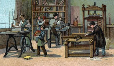 Atelier de reliure : Chromolithographie de la fin du XIXe siècle - Unknown artist