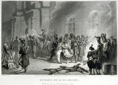 Bivouac de la XI Légion - nuit du 22 au 23 décembre 1830 - dans "Fastes des Gardes nationales de France" - Unknown artist