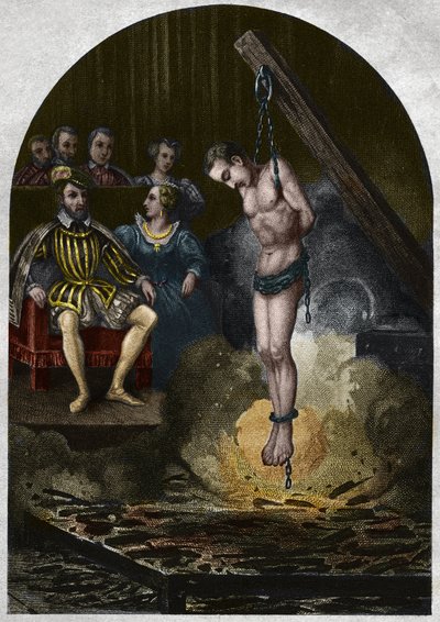 Chambre ardente sous le roi Henri II (1519-1559) en présence de Catherine de Médicis. Gravure de 1842 dans « Histoire des papes » par Maurice Lachatre. Collection privée. - Unknown artist