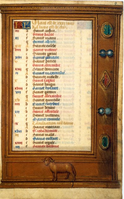 Calendrier de mars avec le signe du Bélier - Miniature du Moyen Âge - Unknown artist