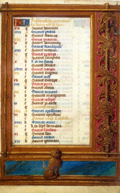 Calendrier du mois de juillet avec le signe du Lion - Miniature du Moyen Âge : Demande de permission à la Bibliothèque municipale de Toulouse (tél : 05 62 27 66 66) - Unknown artist
