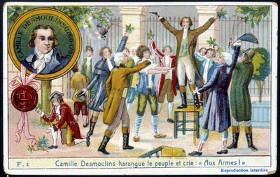 Camille Desmoulins harangue le peuple et crie « Aux armes ! » - chromo., fin du XIXe siècle - Unknown artist