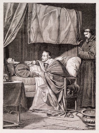 Le cardinal Richelieu au chevet du père Joseph - gravure - Unknown artist