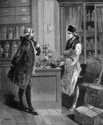 Carl William (Guillaume) Scheele (1742-1788), chimiste suédois dans son laboratoire avec Tobern Bergmann (1735-1784), chimiste. - Unknown artist