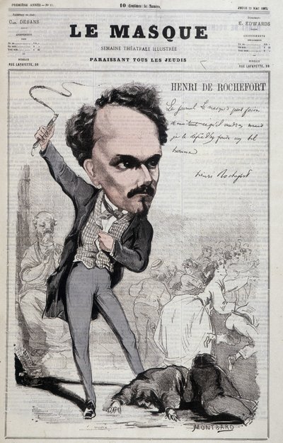 Caricature de Henri de Rochefort, journaliste et homme politique français qui affichait des positions républicaines hostiles au pire. Dans « Le Masque » de 1867 - Unknown artist